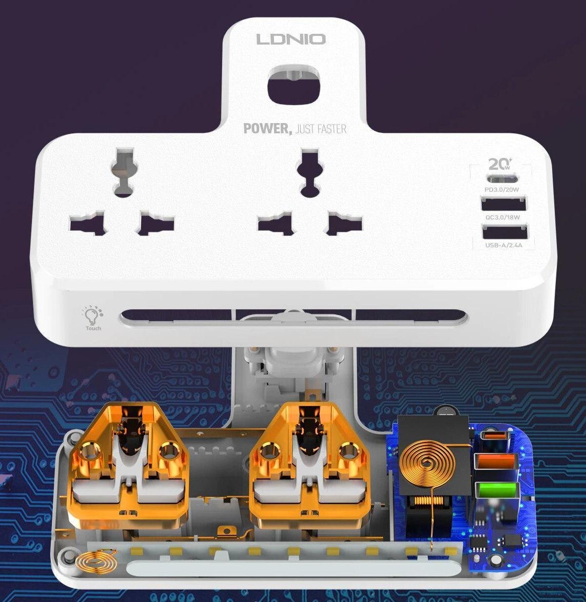 Προστατευτικό υπερτάσεων (καλώδιο επέκτασης) LDNio SC231 3τεμ. 2xUSB / USB-C Λευκό / Εικόνα # 1