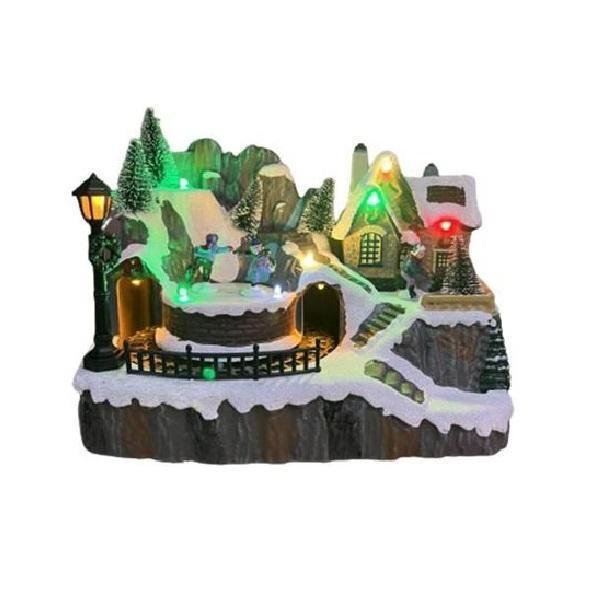 272bec8e898e02698c7c3f94b8a301ff Χριστουγεννιάτικο Φωτιζόμενο Διακοσμητικό Χωριό με Παγοδρόμιο και Τρένο Μπαταρίας με Μουσική 23x18x15εκ