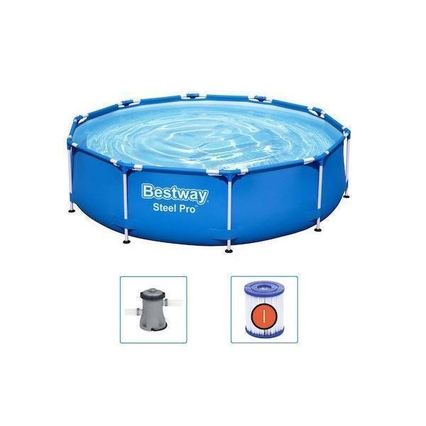 Bestway Steel Pro Πισίνα PVC με Μεταλλικό Σκελετό & Αντλία Φίλτρου 305x305x76εκ.