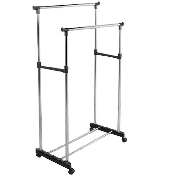 Πτυσσόμενη Τροχήλατη Κρεμάστρα Δαπέδου από Μέταλλο με Παπουτσοθήκη 80-160x140x42cm JY-011 Ασημί