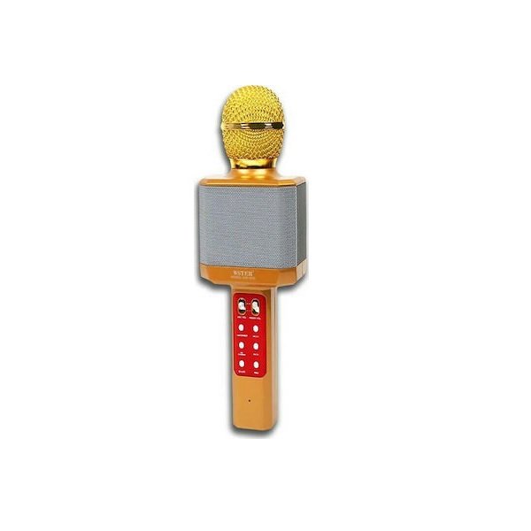 WSTER WS-1828 Ασύρματο bluetooth μικρόφωνο με ενσωματωμένο ηχείο, karaoke και disco light led Χρυσό