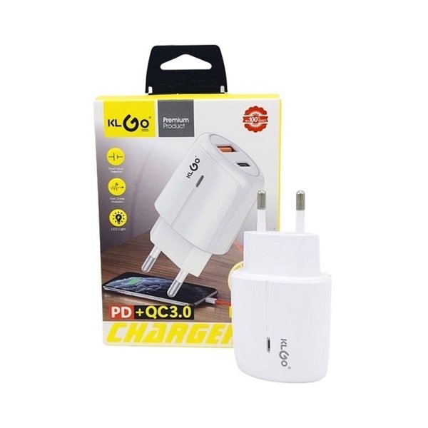 KLGO Φορτιστής Χωρίς Καλώδιο με Θύρα USB-A και Θύρα USB-C 30W Power Delivery / Quick Charge 3.0 Λευκός (PD-400)  46927867