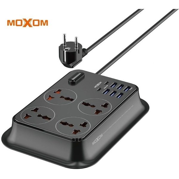 Moxom Πολύπριζο 4 Θέσεων με 8 USB Μαύρο  MX-ST07
