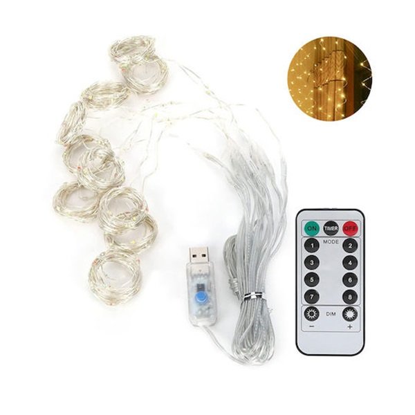 Λαμπάκια LED 3μ x 300εκ Θερμό Λευκό USB τύπου Κουρτίνα με Ασημί Καλώδιο και Προγράμματα Φωτισμό  104887
