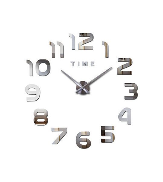 Ρολόι Τοίχου Αυτοκόλλητο 3D DIY 50-120cm ZH002 Ασημί