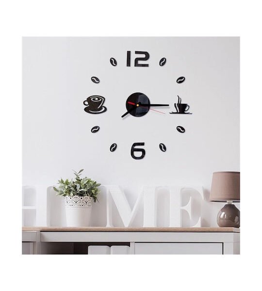 Ρολόι Τοίχου Αυτοκόλλητο 3D DIY 40-50 Coffee Μαύρο
