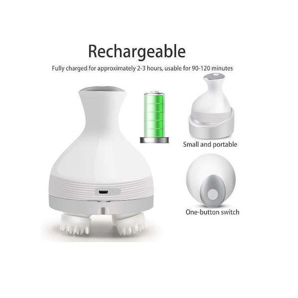 Επαναφορτιζόμενη Περιστρεφόμενη Συσκευή Μασάζ για το Κεφάλι Λευκή QLYB-18