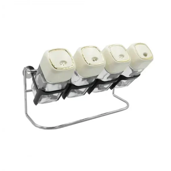 Σετ Γυάλινες Θήκες Μπαχαρικών 4τμχ Μπεζ σε Επιτοίχια – Επιτραπέζια Μεταλλική Βάση SF1021MJ