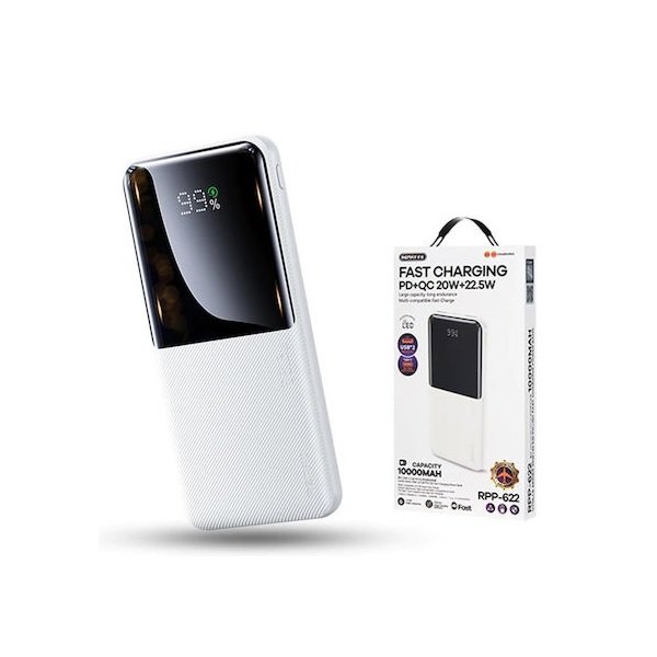 Remax RPP-622 Power Bank 10000mAh με 2 Θύρες USB-A και Θύρα USB-C Power Delivery Λευκό