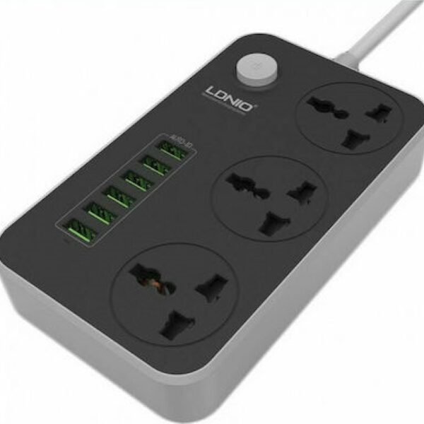 Ldnio Πολύπριζο 3 Θέσεων με Διακόπτη, 6 USB και Καλώδιο 2m Μαύρο SC3604 13208550