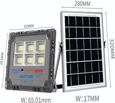 Jortan Στεγανός Ηλιακός Προβολέας LED 600W Ψυχρό Λευκό 6000K με Τηλεχειριστήριο IP67 JT-18600-XM600W