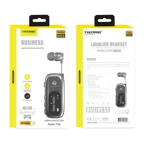 Ακουστικό πέτου Bluetooth Handsfree Takemore T98 μαύρο