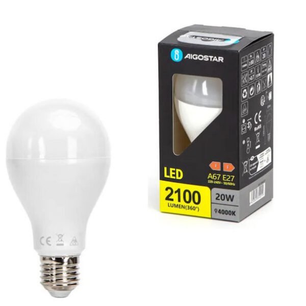 Λάμπα LED για Ντουί E27 και Σχήμα A67 Natural White 20W Aigostar 31021 - Aigostar