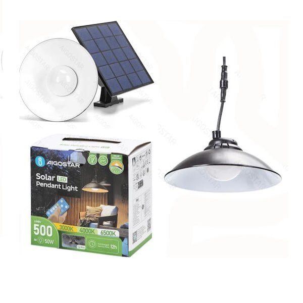 Ηλιακό φωτιστικό κρεμαστό Μαύρο 50W 500lm Aigostar 530953 - Aigostar