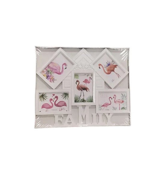 Κορνίζα Τοίχου Ξύλινη 5 Θέσεων με Λευκό Πλαίσιο SDS-18163