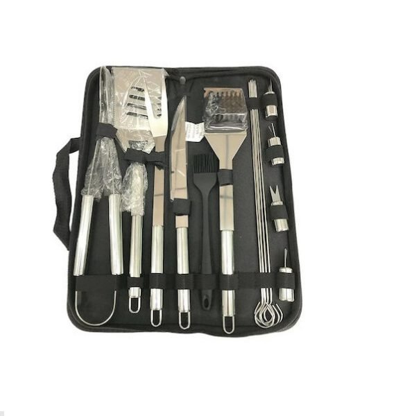 Σετ Ανοξείδωτων Εργαλείων Μπάρμπεκιου 15τμχ σε Μαύρη Υφασμάτινη Θήκη