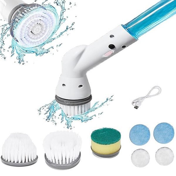 Ηλεκτρικό Spin Scrubber, 9 σε 1 Adorezyp ασύρματη βούρτσα καθαρισμού με 8 αντικαταστάσιμες κεφαλές βούρτσας και αφαιρούμενη λαβή 3 επιπέδων, Power shower scrubbber για μπάνιο, μπανιέρα, πλακάκι, δάπεδο, κουζίνα (Λευκό)