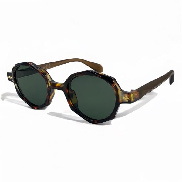 650144 Unisex Γυαλιά Ηλίου UV400 Πολύγωνο με Μελί Ταρταρούγα Σκελετό και Πράσινο Φακό 650144