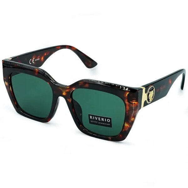 Riverio Unisex Γυαλιά Ηλίου UV400 Τετράγωνα με Καφέ Ταρταρούγα Κοκκάλινο Σκελετό και Πράσινο Φακό RV42123
