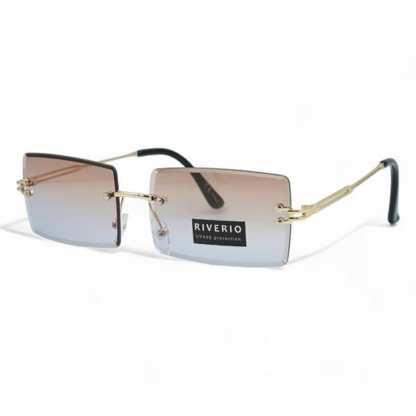 Riverio Unisex Γυαλιά Ηλίου UV400 Παραλληλόγραμμα με Χρυσό Μεταλλικό Σκελετό και Καφέ ντεγκραντέ Φακό RV42344