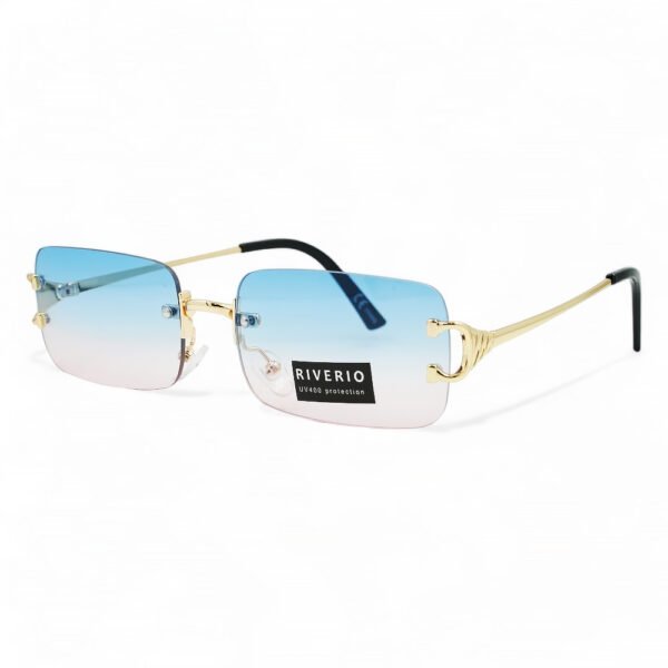Riverio Unisex Γυαλιά Ηλίου UV400 Παραλληλόγραμμα με Χρυσό Μεταλλικό Σκελετό και Γαλάζιο ντεγκραντέ Φακό RV42351