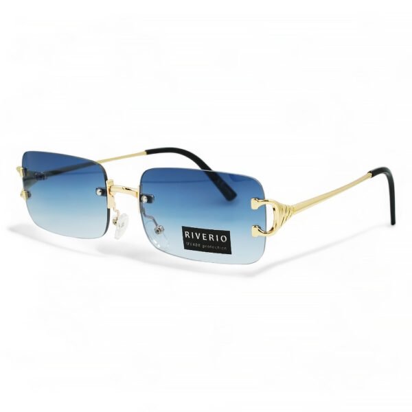 Riverio Unisex Γυαλιά Ηλίου UV400 Παραλληλόγραμμα με Χρυσό Μεταλλικό Σκελετό και Γαλάζιο ντεγκραντέ Φακό RV42353
