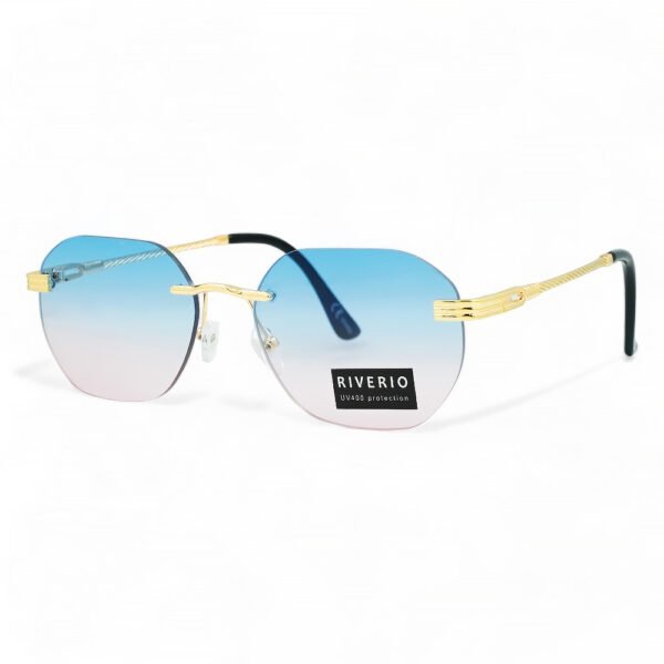 Riverio Unisex Γυαλιά Ηλίου UV400 Οβάλ με Χρυσό Μεταλλικό Σκελετό και Γαλάζιο ντεγκραντέ Φακό RV42402