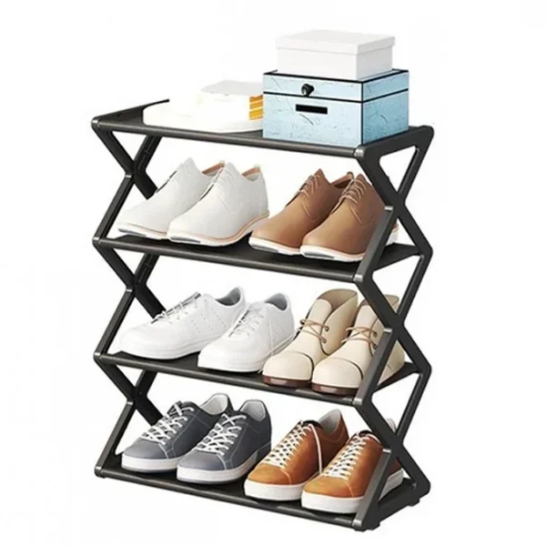 Πτυσσόμενη Παπουτσοθήκη με 4 Ράφια 42×18.5×49.5cm ΥΗ8809-4Β Μαύρο