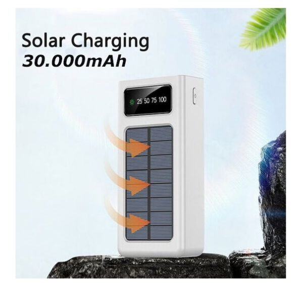Ηλιακό Powerbank 4 εξόδων 30000 mAh με καλώδια εξόδου και ενσωματωμένο φακό TR-957-3W Λευκό
