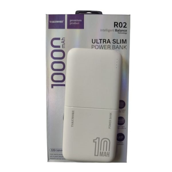 Takemore Portable Powerbank Dual Output USB-Ax2 Dual Input USB-C/Micro 10000 mAh, R02 (White)