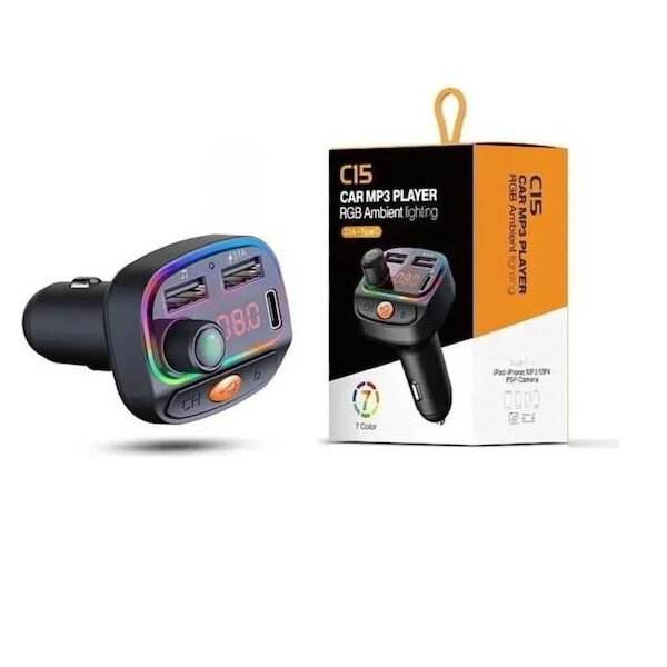 FM Transmitter C15 Αυτοκινήτου με Bluetooth, USB x2, Type-C και RGB Light