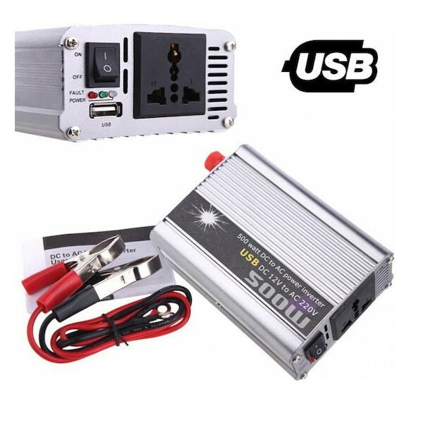 Inverter Αυτοκινήτου Τροποποιημένου Ημιτόνου 500W για Μετατροπή 12V DC σε 220V AC με 1xUSB