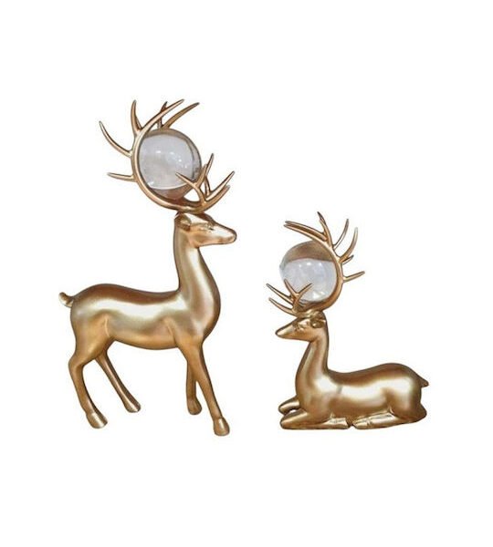 Διακοσμητικό Αφηρημένης Τέχνης Γλυπτό Ριτήνης Τάρανδοι Μπάλα Κρυστάλλου 13x4x26.5cm 13×4.5×18.5cm 2τμχ 75311gjs2 Χρυσό