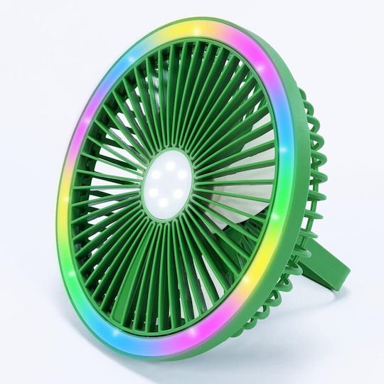 Φορητός RGB Mini Ανεμιστήρας 2 σε 1 με LED και USB Φόρτιση – Επιτραπέζιος & Κρεμαστός - Arrango AFS48842