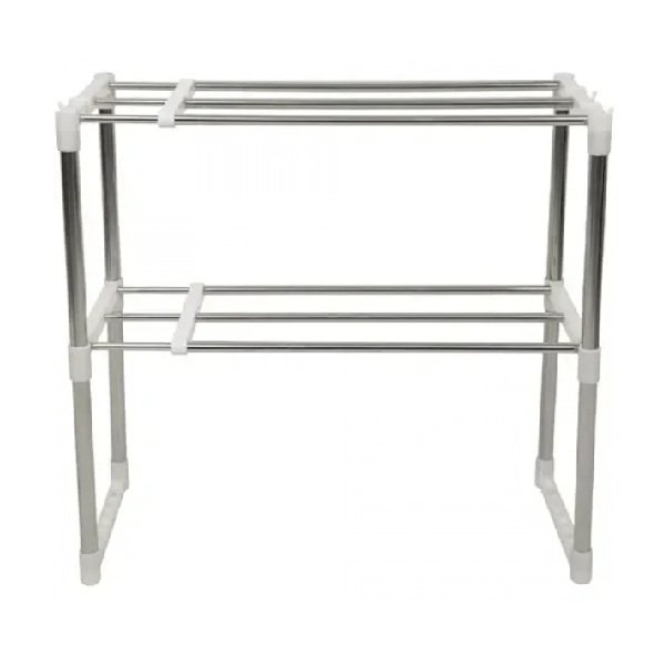 Βάση Οργάνωσης Κουζίνας Μεταλλική Πτυσσόμενη με 2 Ράφια σε Ασημί Χρώμα