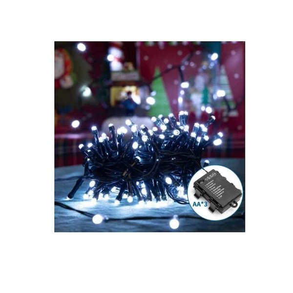 100 Χριστουγεννιάτικα Λαμπάκια LED 5μ Μπαταρίας IP44 σε Σειρά με Μαύρο Καλώδιο σε Ψυχρό Λευκό Φωτισμό 6500K Aigostar