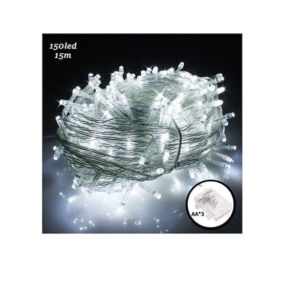 150 Χριστουγεννιάτικα Λαμπάκια LED 15μ Μπαταρίας IP44 σε Σειρά με Διάφανο Καλώδιο σε Ψυχρό Λευκό Φωτισμό Aigostar- 112083