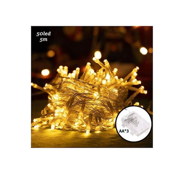 50 Χριστουγεννιάτικα Λαμπάκια LED 5μ Μπαταρίας IP44 σε Σειρά με Διάφανο Καλώδιο σε Θερμό Λευκό Φωτισμό Aigostar- 112078