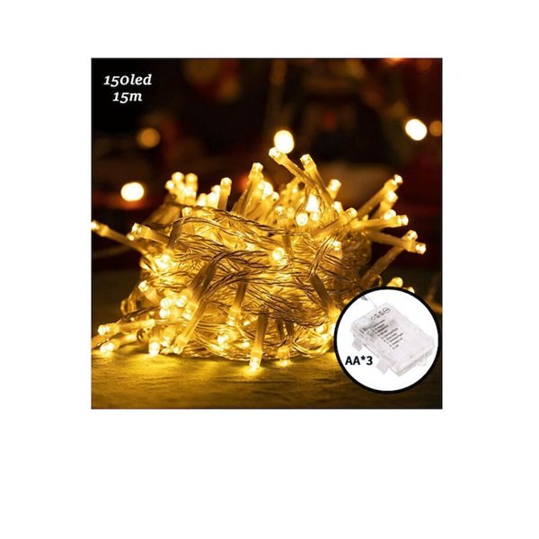 150 Χριστουγεννιάτικα Λαμπάκια LED 15μ Μπαταρίας IP44 σε Σειρά με Διάφανο Καλώδιο σε Θερμό Λευκό Φωτισμό Aigostar- 112080