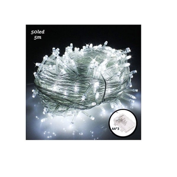 50 Χριστουγεννιάτικα Λαμπάκια LED 5μ Μπαταρίας IP44 σε Σειρά με Διάφανο Καλώδιο σε Ψυχρό Λευκό Φωτισμό Aigostar- 112081