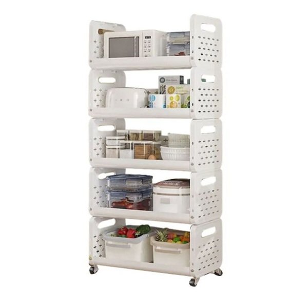 Ραφιέρα Αποθήκευσης με Ρόδες και 5 Αεριζόμενα Ράφια 122x40x28.5 YH9911-5 Λευκή Κ