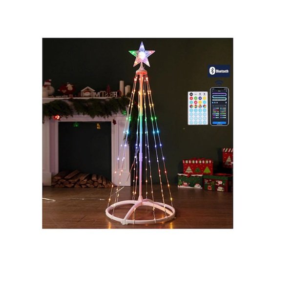 fixedratio_20251023115707_lampakia_led_50m_polychroma_se_seira_sds_8433325413125 BLUETOOTH Smart cone Διακοσμητικό χριστουγεννιάτικο δέντρο με φωτισμό χαμηλής τάσης RGBIC Φ50*Υ1.8M/165 LED με Τηλεχειριστήριο 32 πλήκτρων IP44 εσωτερικού και εξωτερικού χώρου AIGOSTAR SDS-8433325413125