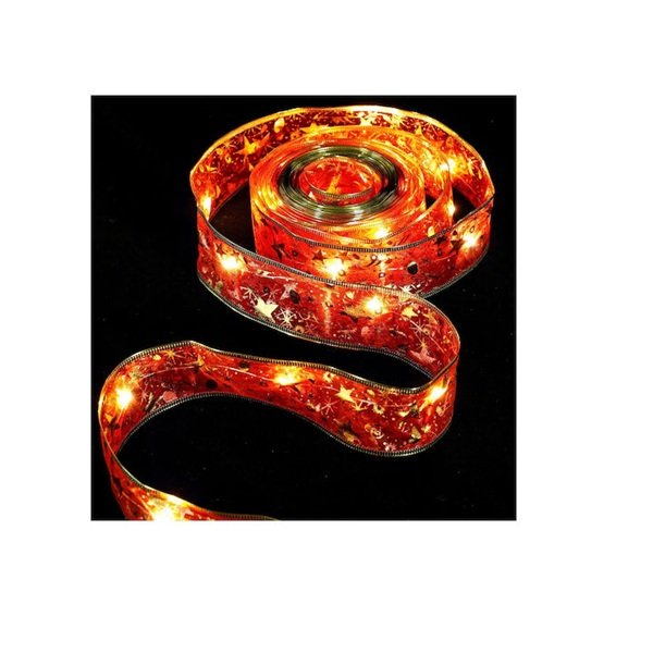 Διακοσμητικό φωτιστικό Κορδέλα Κόκκινη ΜΕ Φωτάκια Μπαταρίας 3ΑΑ Ζεστό Λευκό με αστεράκια Πλάτος 5 εκ/μηκος5M/50LED AIGOSTAR SDS-8433325413590