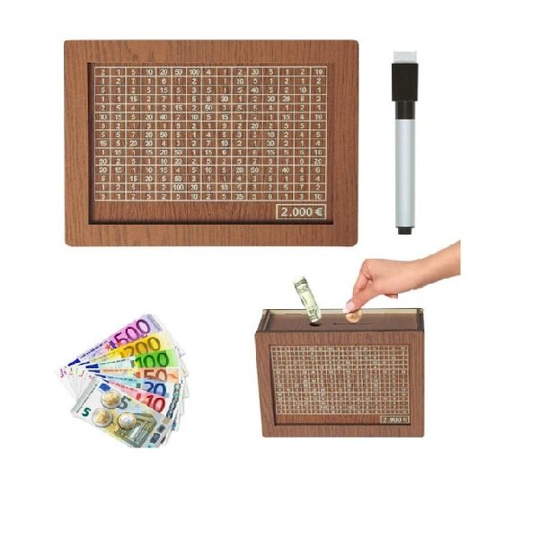 Kakeibo Box Γιαπωνέζικος Κουμπαράς Ξύλινος Ρετρό Αποταμίευση 2000€ Καφέ 04431