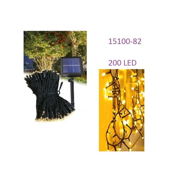 200 Χριστουγεννιάτικα Λαμπάκια LED Θερμό Λευκό 20μ Ηλιακά σε Σειρά με Πράσινο Καλώδιο 15100-82 81006JKG50WW