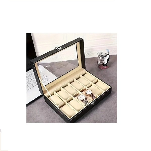 Olympus Θήκη με διάφανο καπάκι για 12 ρολόγια σε Μαύρο χρώμα OLYMP-2