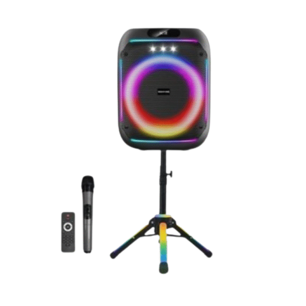 Ασύρματο ηχείο Karaoke Partybox Bluetooth 60W 8″ με βάση, ασύρματο μικρόφωνο, τηλεχειριστήριο και πολύχρωμο φωτισμό WGY-868