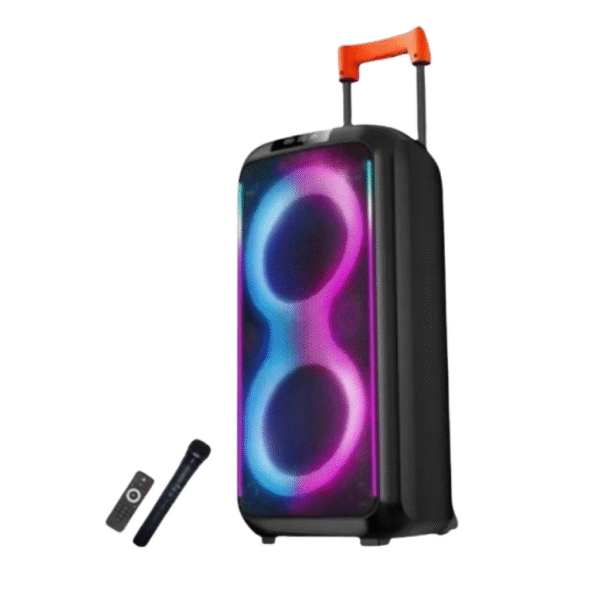 Ασύρματο διπλό ηχείο Karaoke Partybox Bluetooth με ροδάκια, ηχείο subwoofer 40W 2×8″ με ασύρματο μικρόφωνο, τηλεχειριστήριο και RGB φωτισμό DR-8830