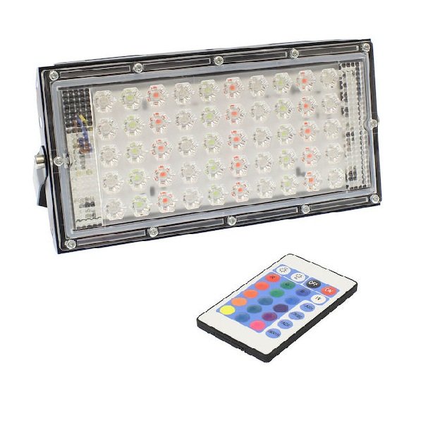 Super Slim Στεγανός Προβολέας LED 50W RGB με Τηλεχειριστήριο IP66 ELEC14