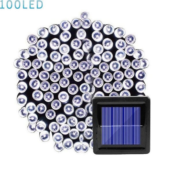 LED Χριστουγεννιάτικα Ηλιακά Λαμπάκια 100τμχ IP66 με Φωτοβολταϊκό Πάνελ και Διαφορετικές Λειτουργίες σε Λευκό Φωτισμό